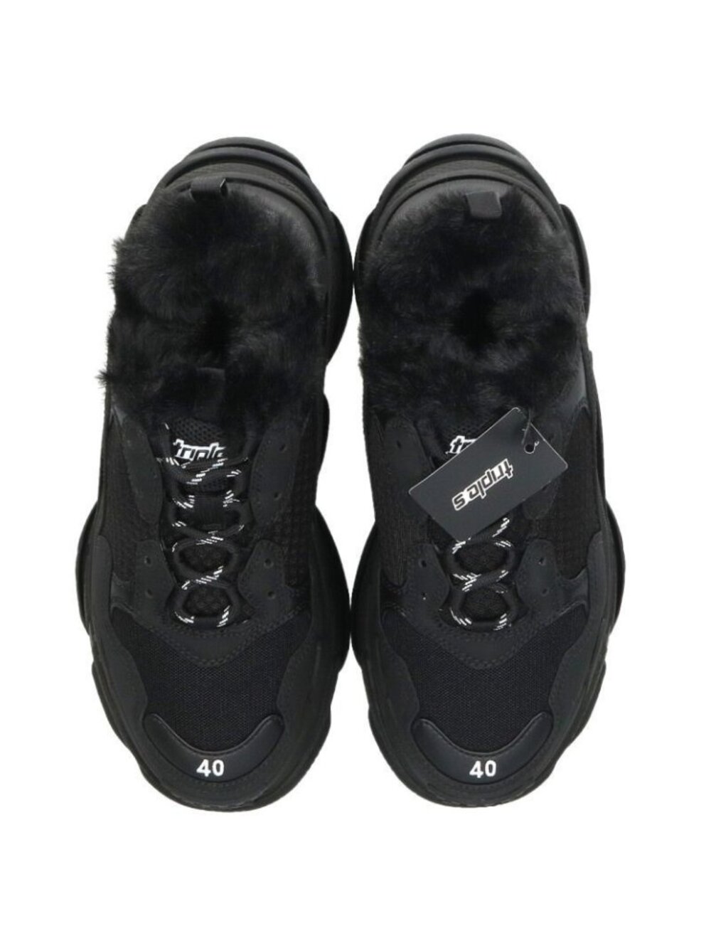 Balenciaga Triple S Fur Lace Up Sneakers - Picture 4 of 5